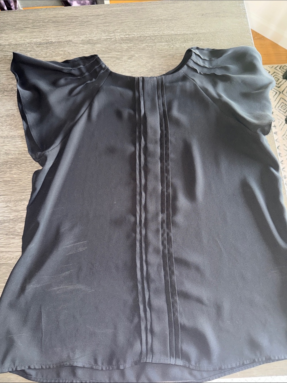 Black Pleated Front Flutter Sleeve blouse